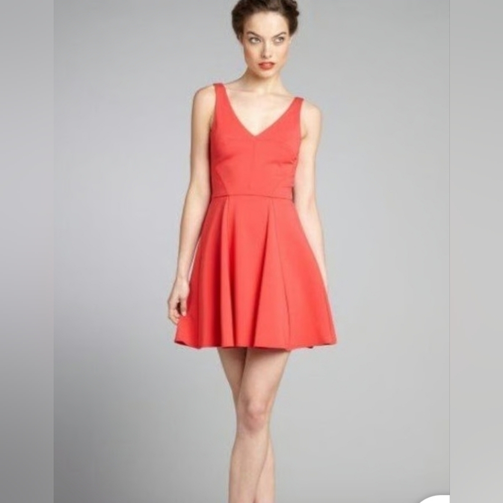 ABS by Allen Schwartz V-neck Flare Dress in Pink/Coral size small
